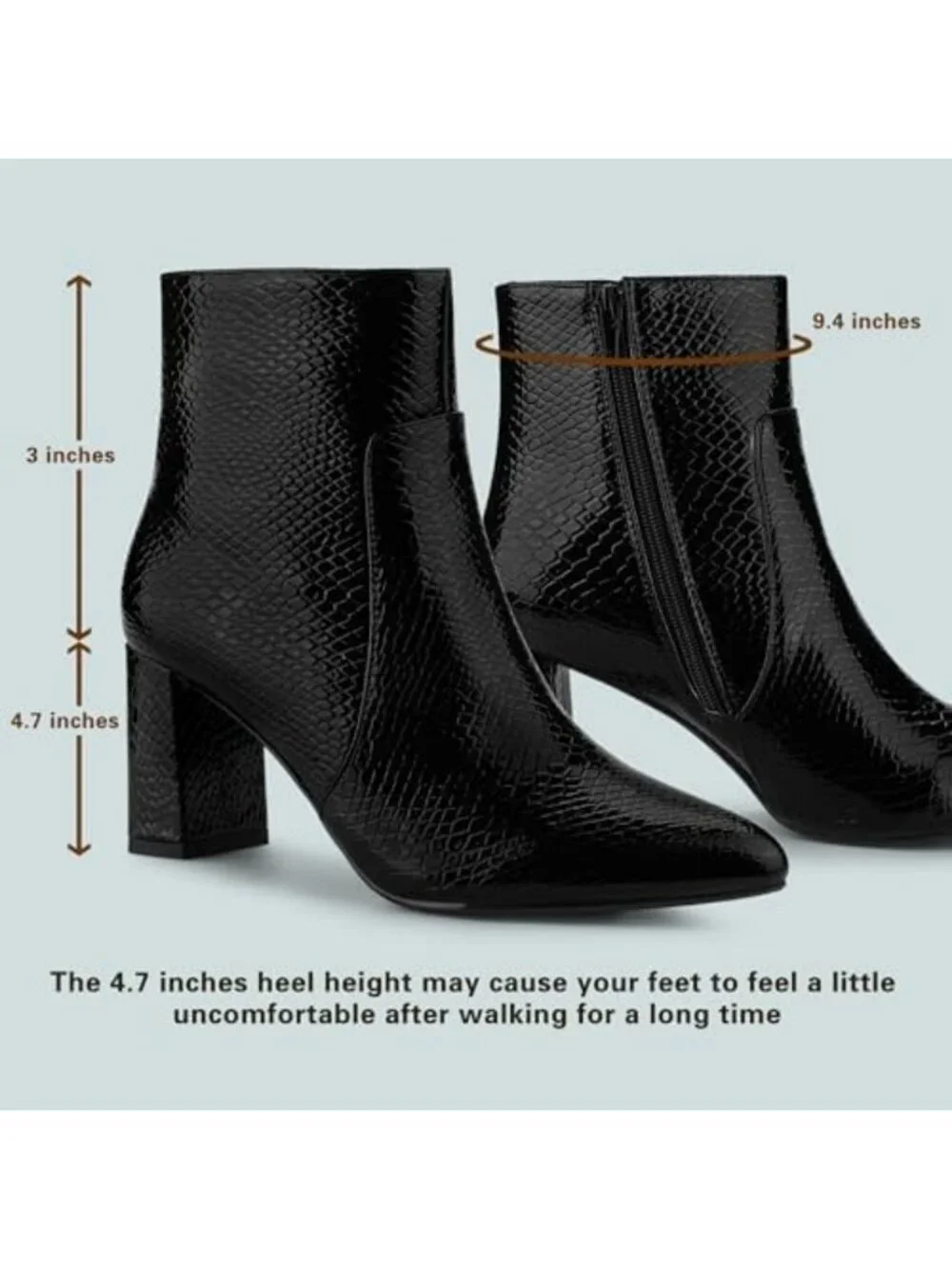 Snakeskin Print Chunky High Heel Ankle Boots for Halloween Costumes & Fashion